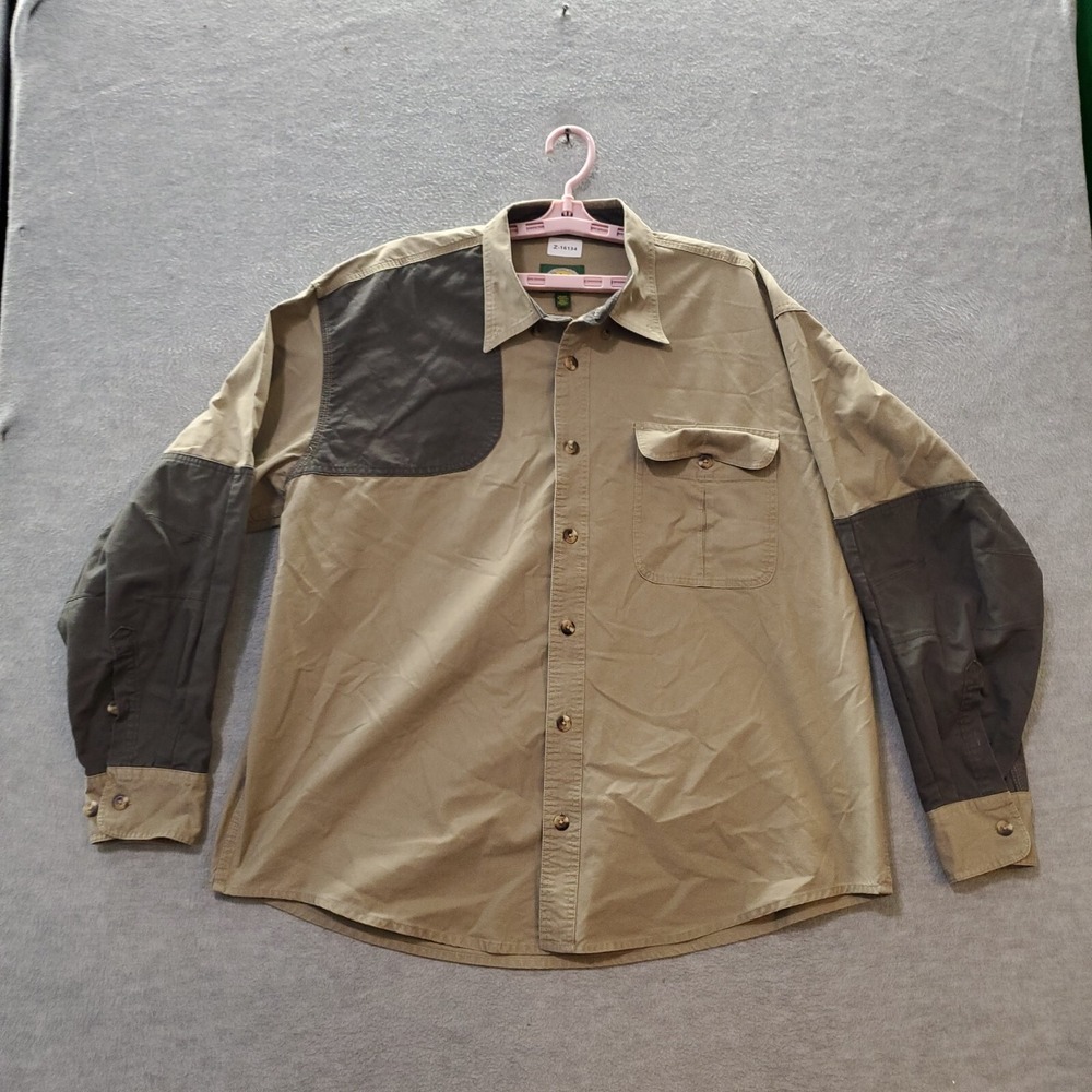Cabelas‎ Men Button Up Shirt XL Brown Outdoor Hunting Patchwork Pockets